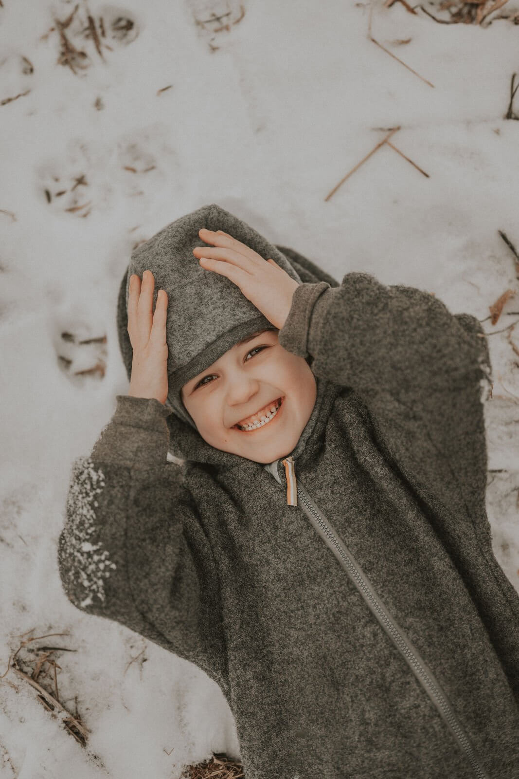 Schlupfmütze aus Merino Wollfleece sand meliert