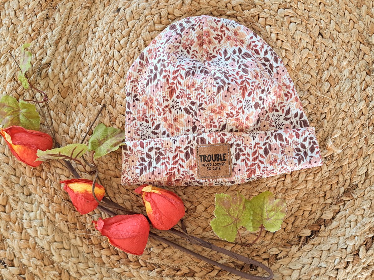 Hipster Beanie Feinripp Herbstblumen