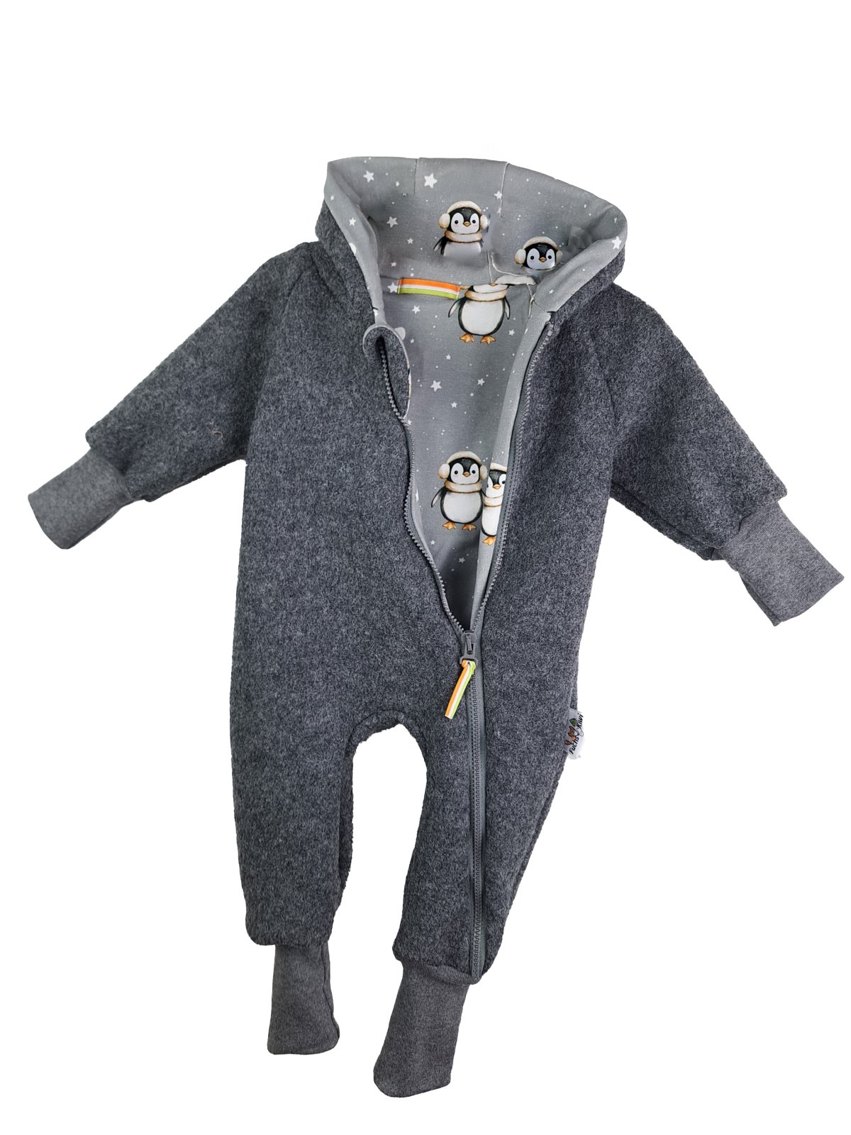 Walkoverall grau mit Pinguinliebe