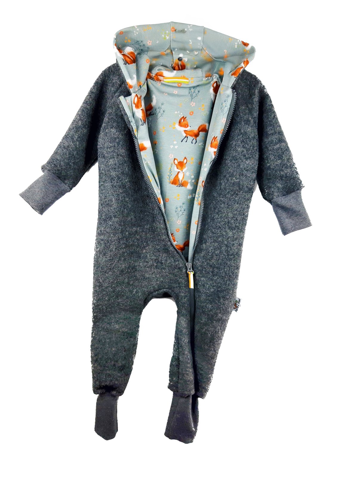 Walkoverall aus Merino Wollfleece grau mit Fuchsi grau