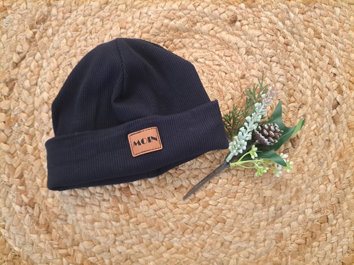Hipster Beanie Feinripp dunkelblau 42-44 LOGO MOIN