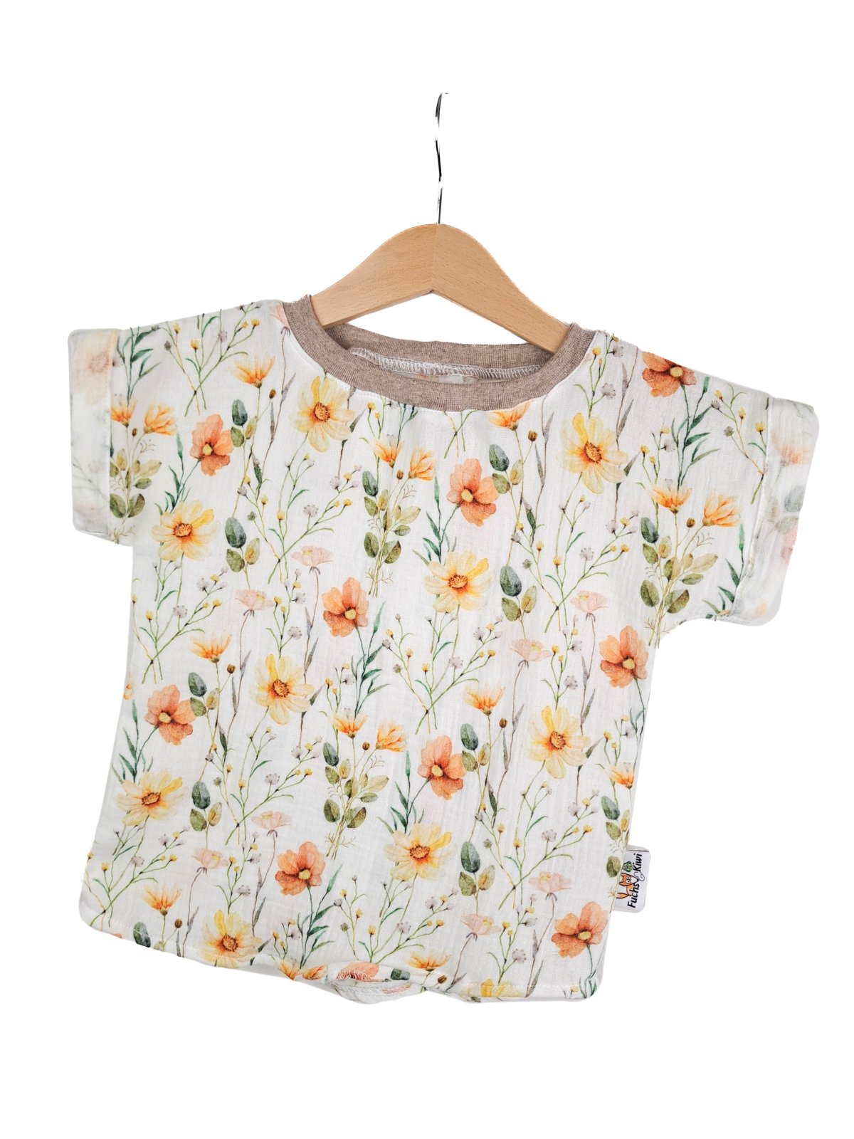 T-Shirt mit Umschlagarmen Musselin Sommerblumen pastell 86/92