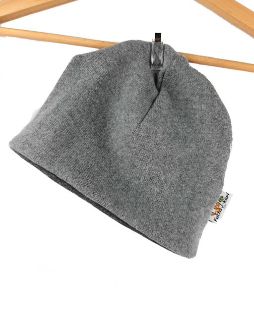 Beanie Feinstrick grau