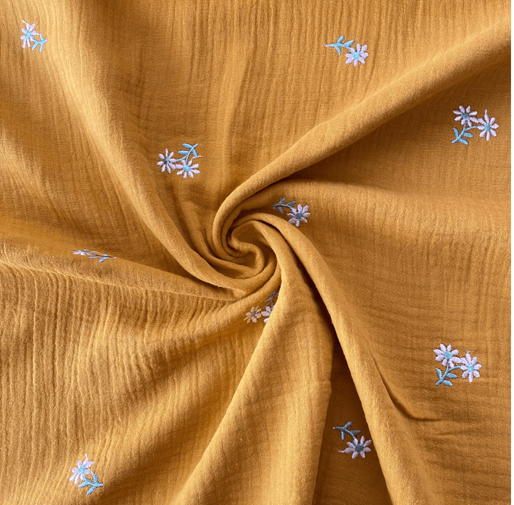 Musselin Blumen senfgelb