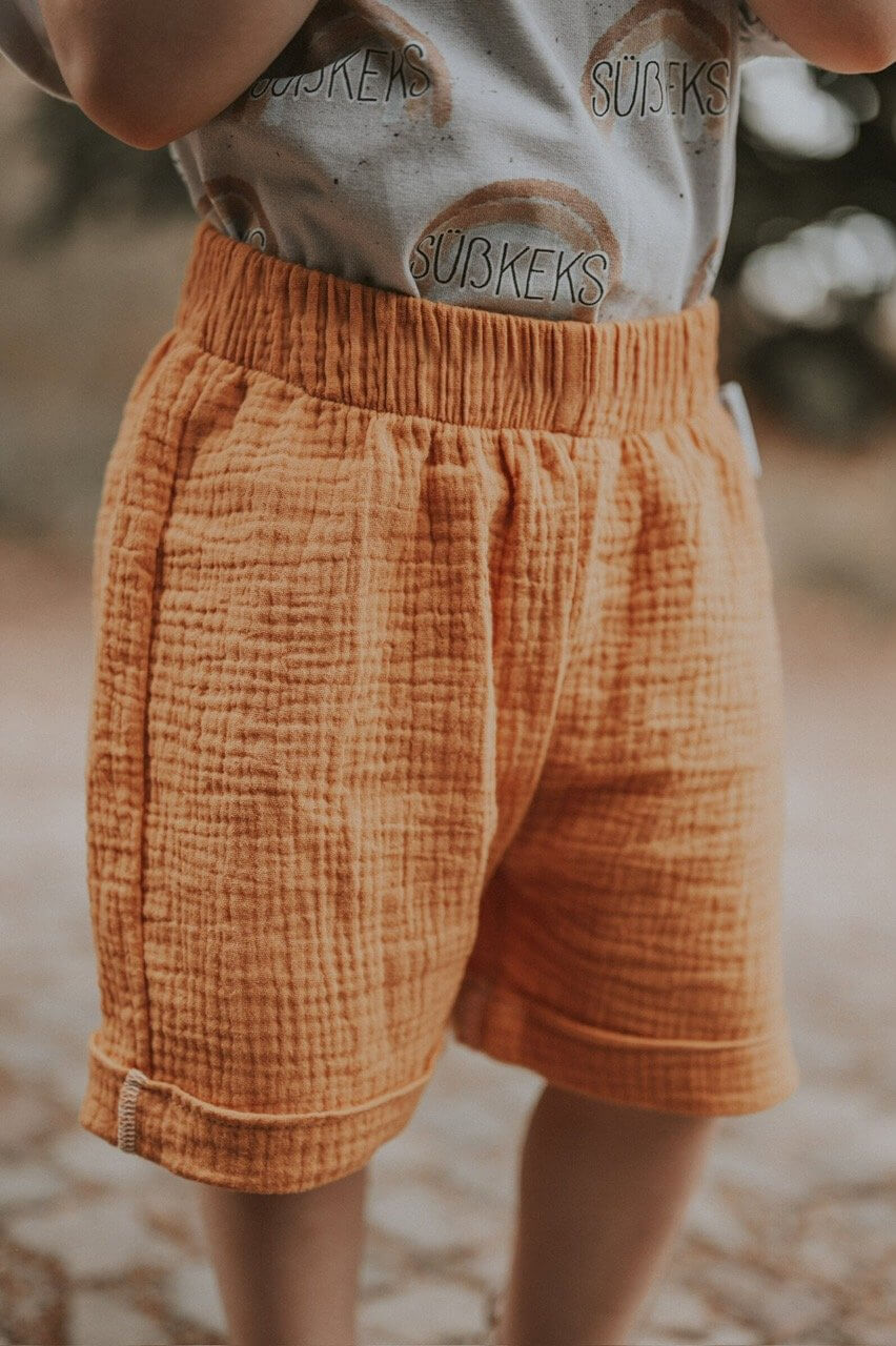 Kurze Shorts Musselin senfgelb