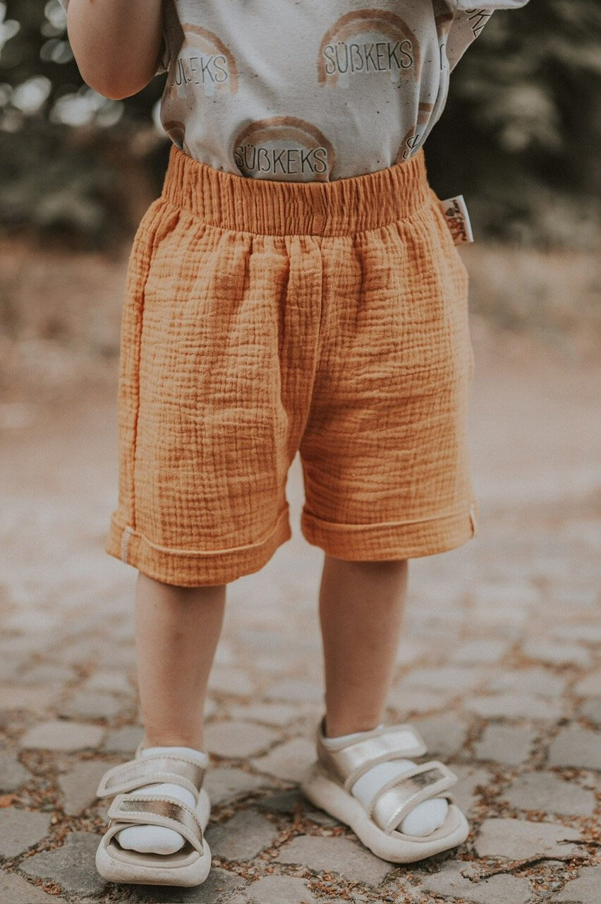 Kurze Shorts Musselin senfgelb