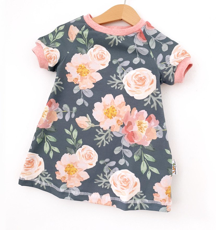 Kurzarmkleid Rosenzauber Petrol