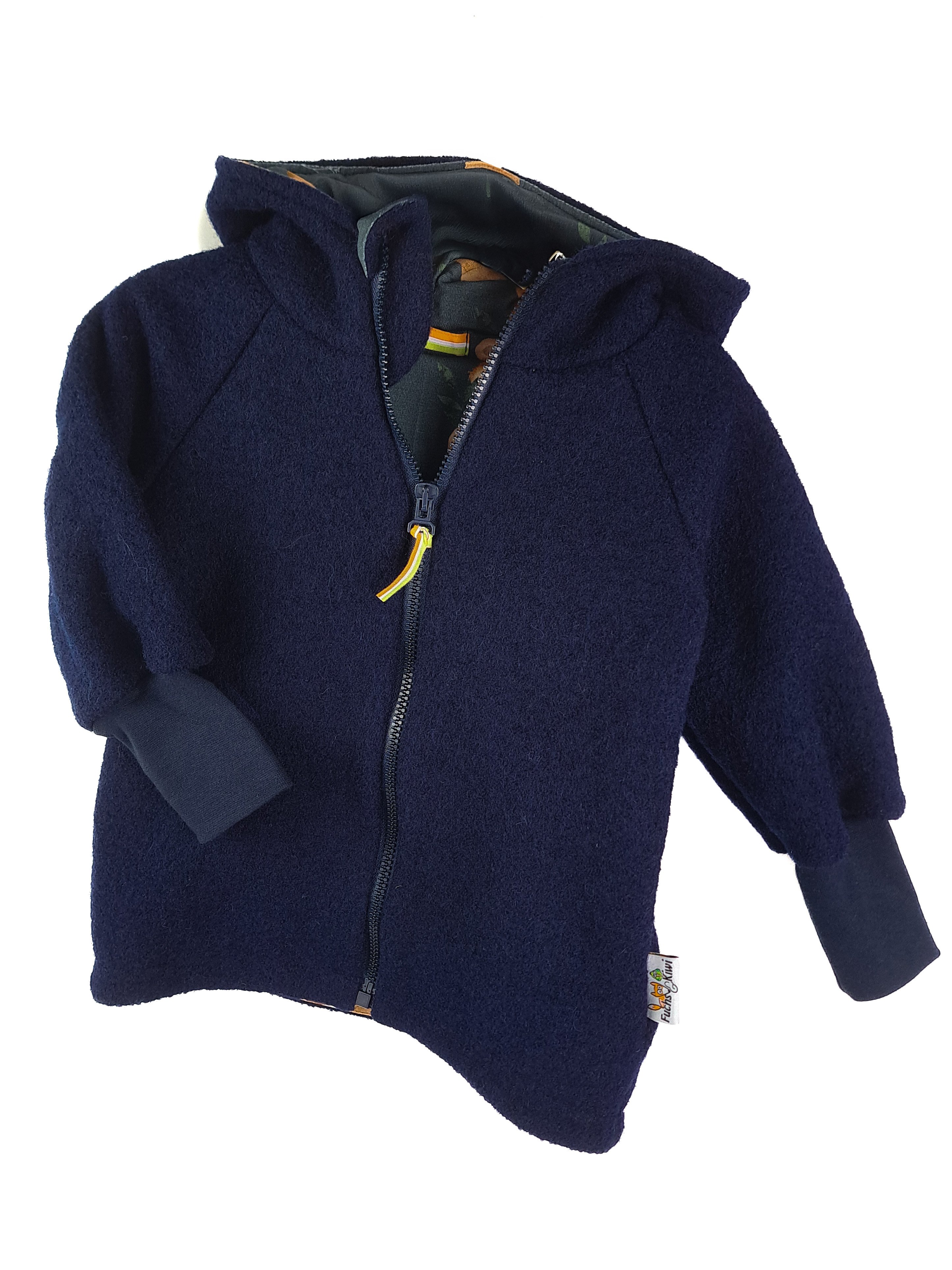Walkjacke aus Merino Wollfleece blau mit Teddybär