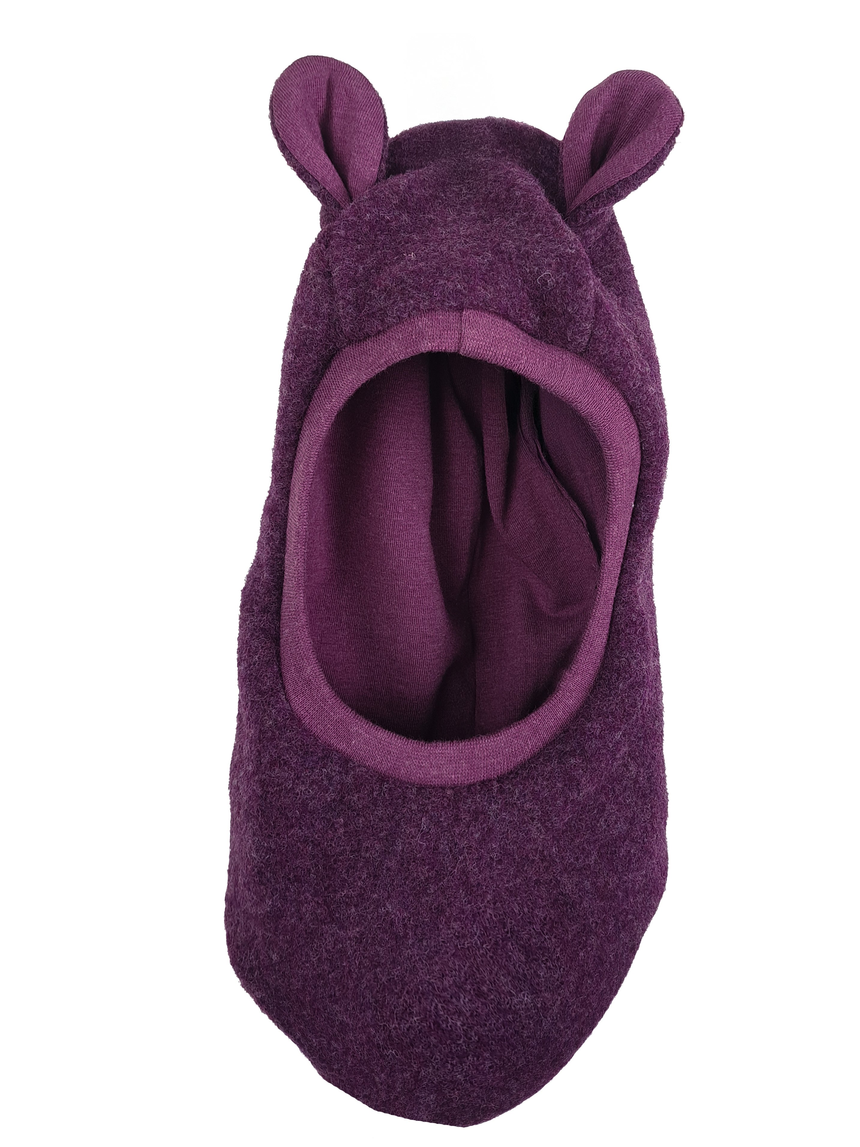 Schlupfmütze Merino Wollfleece flieder 42-44 mit Ohren