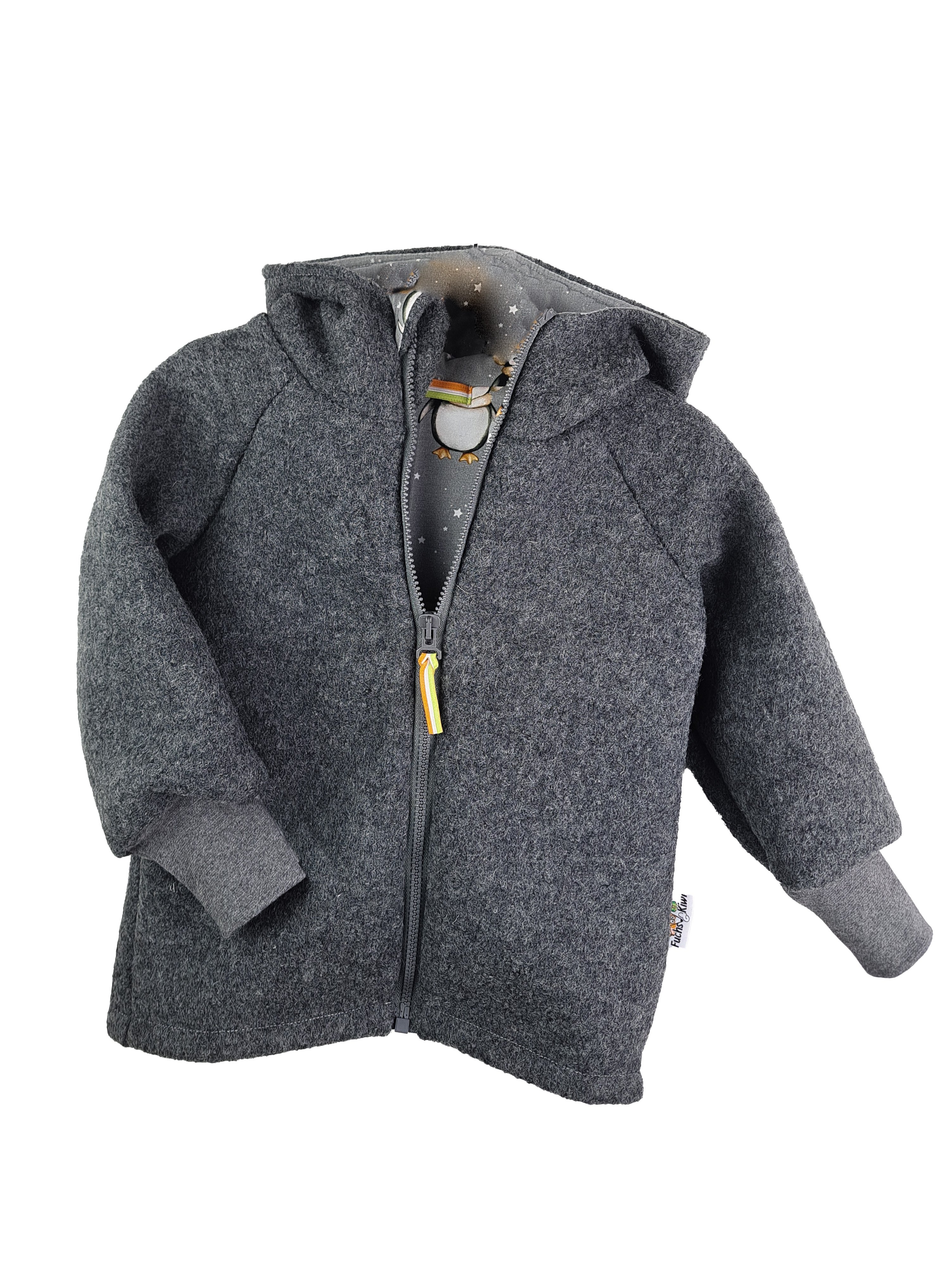 Walkjacke grau mit Pinguinliebe