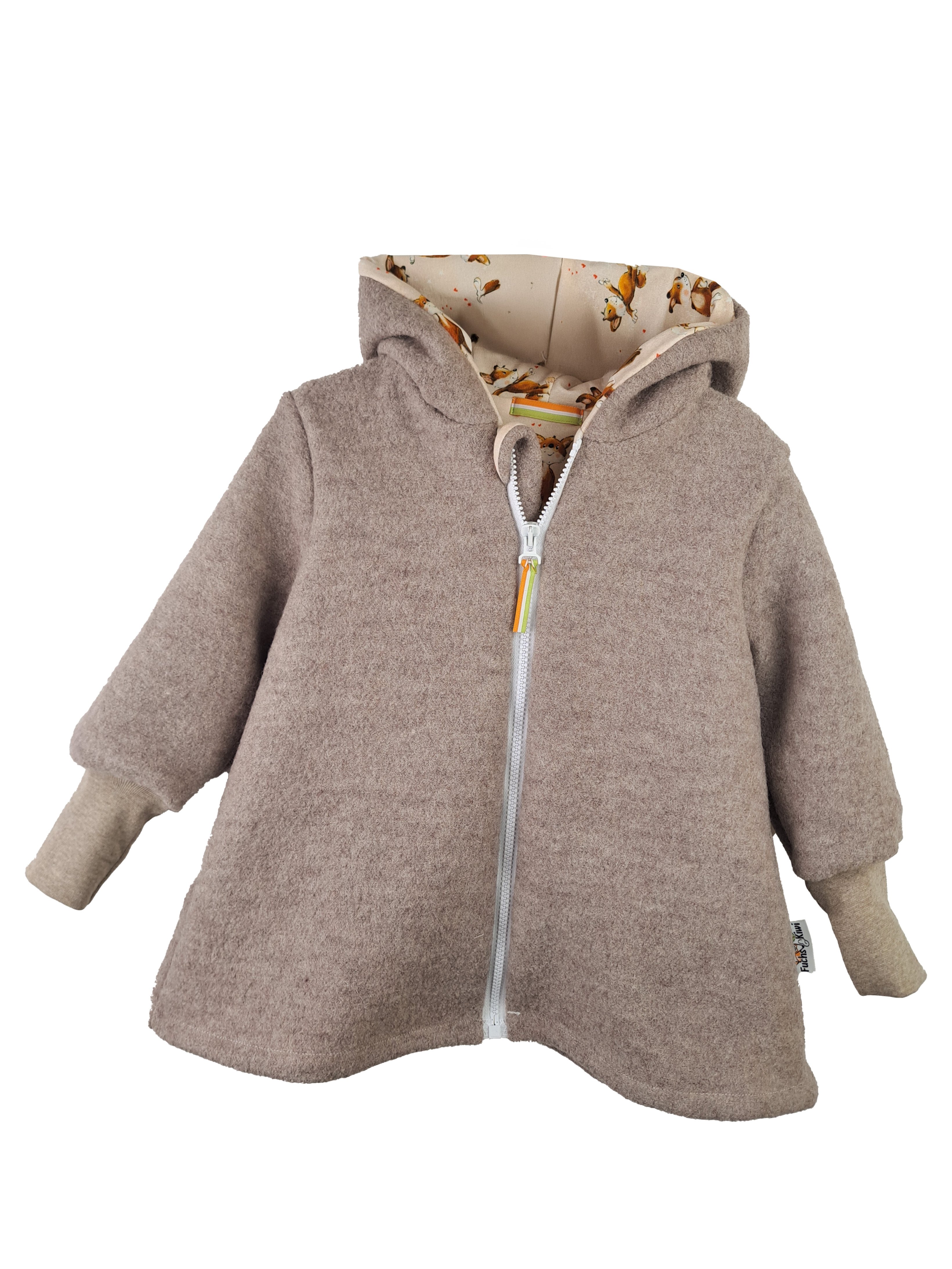 Walkmantel sand meliert mit Lieblingsfuchs