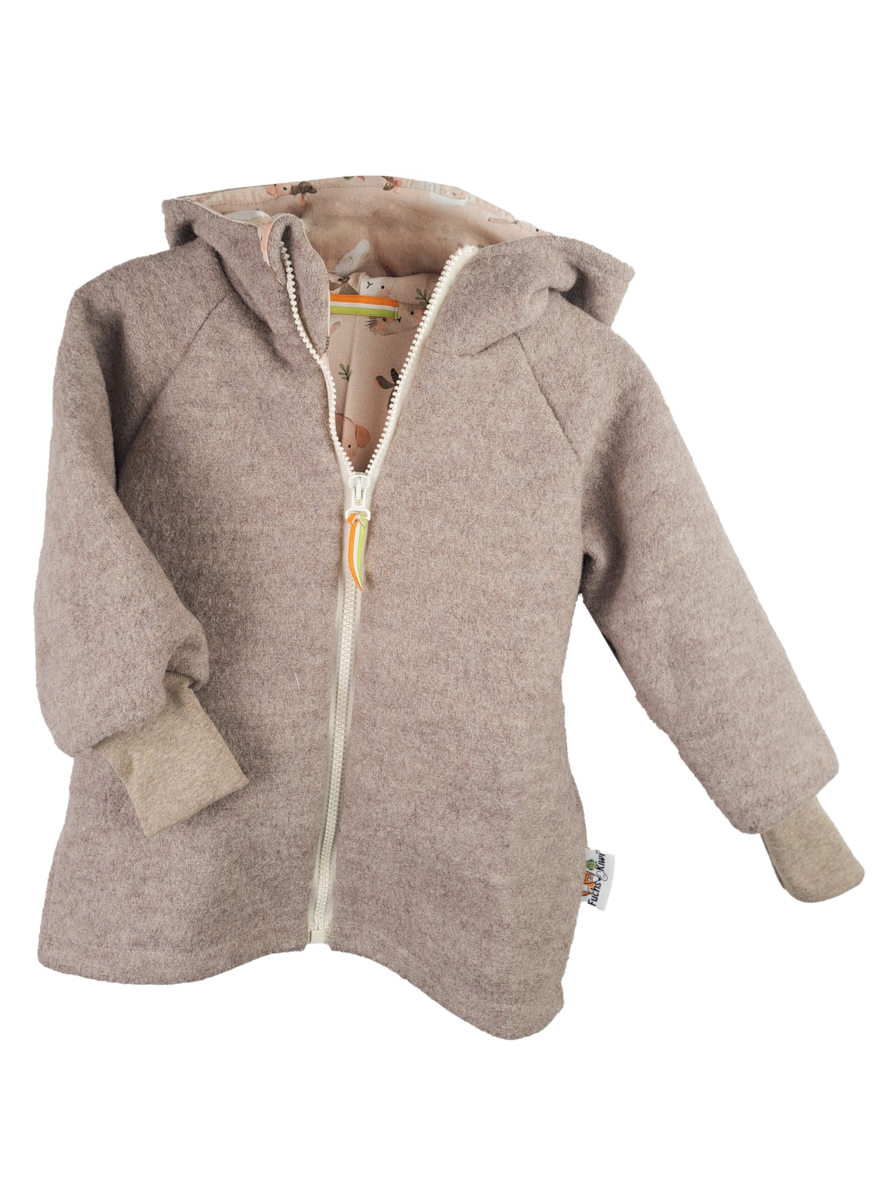 Walkjacke sand meliert mit Bauernhoftierchen
