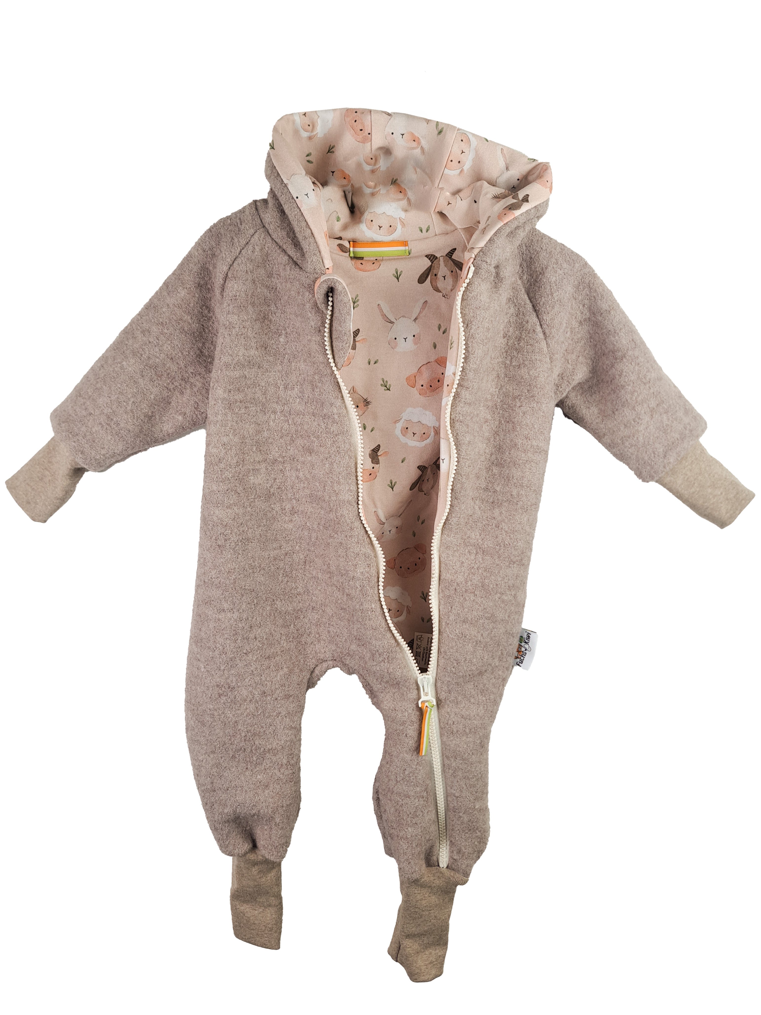 Walkoverall sand meliert mit Bauernhoftierchen