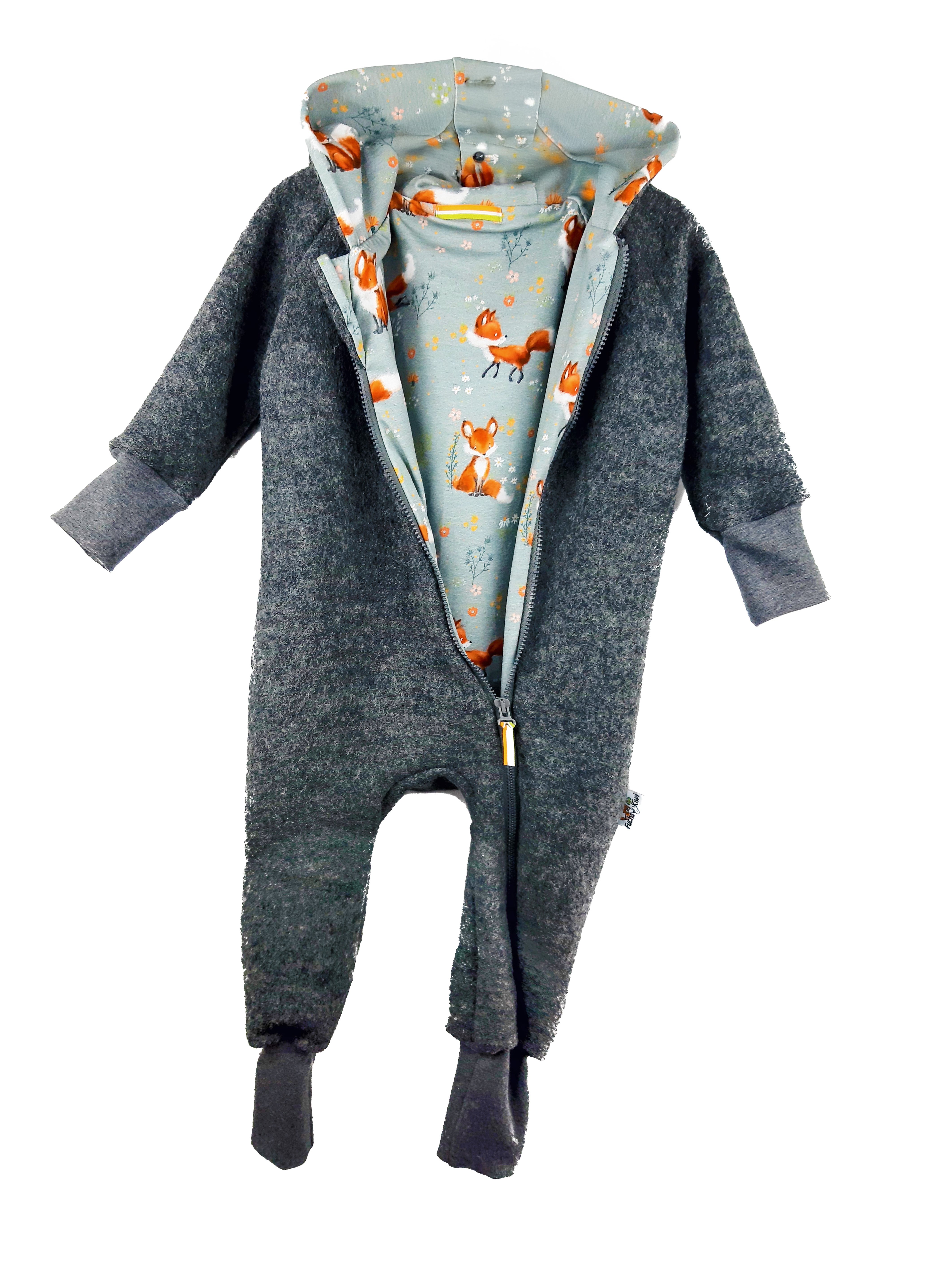 Walkoverall aus Merino Wollfleece grau mit Fuchsi grau