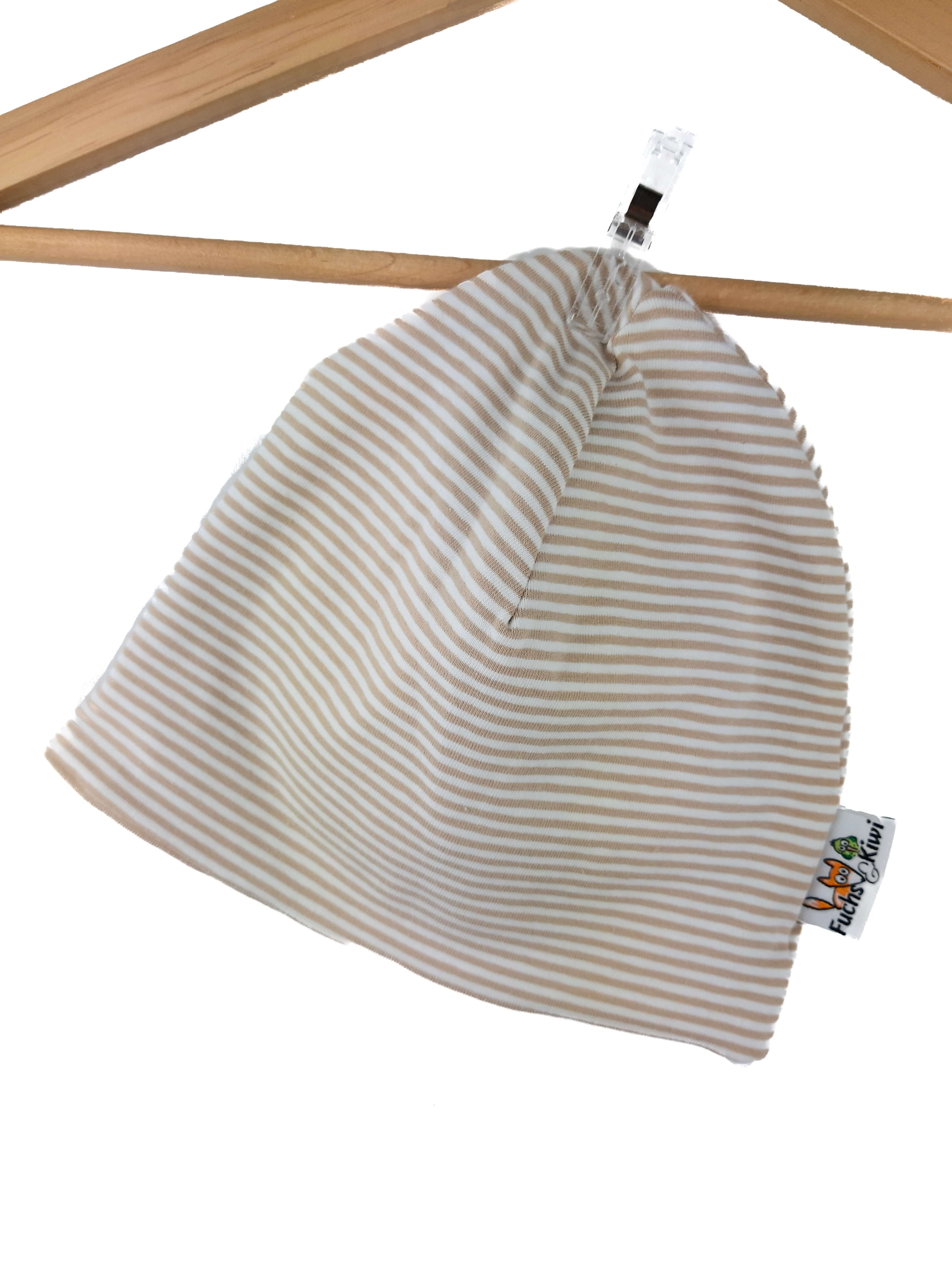 Beanie Streifen beige 50-54 doppellagig