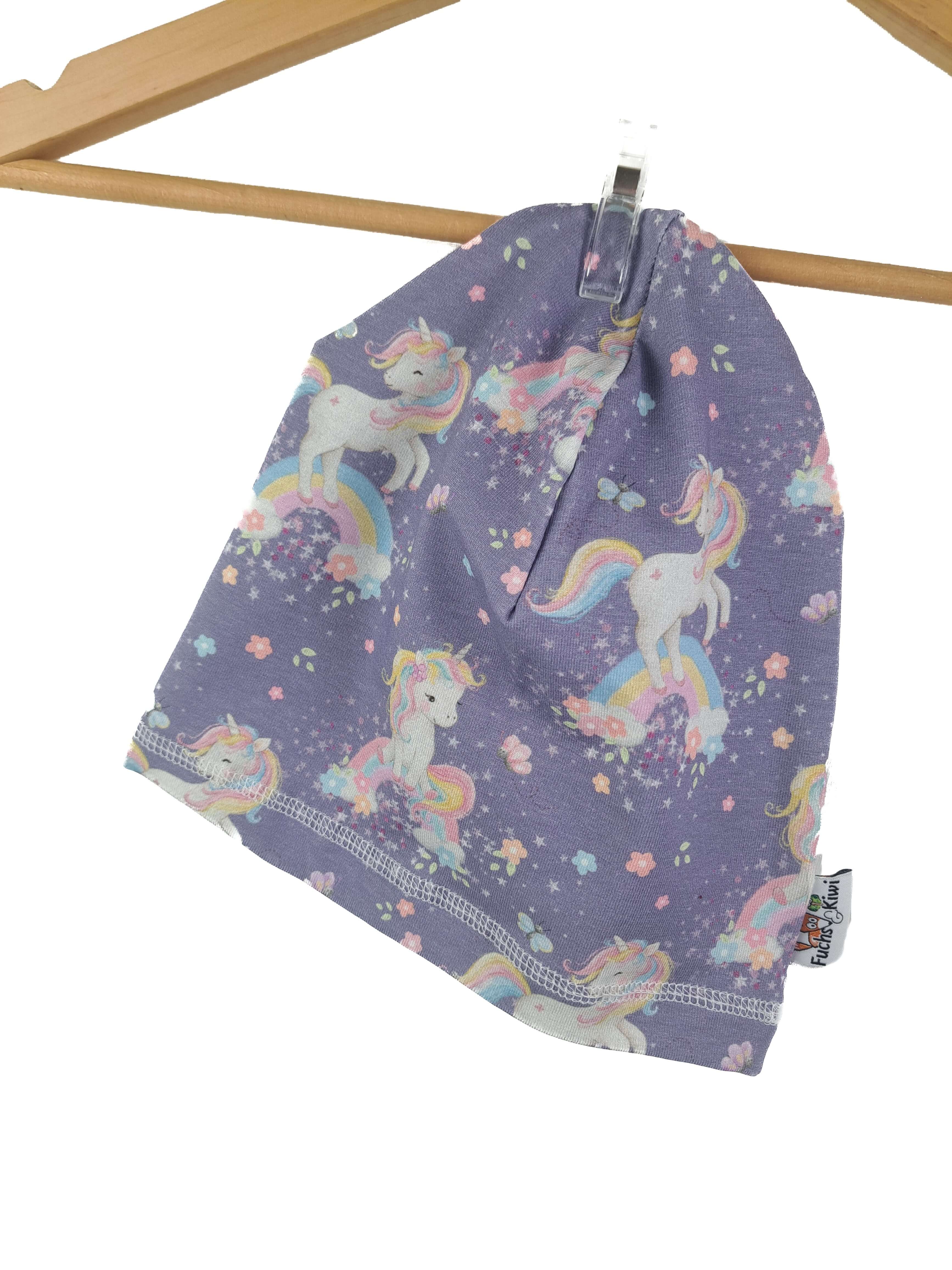 Beanie Einhörner flieder 48-50 mit Fleece