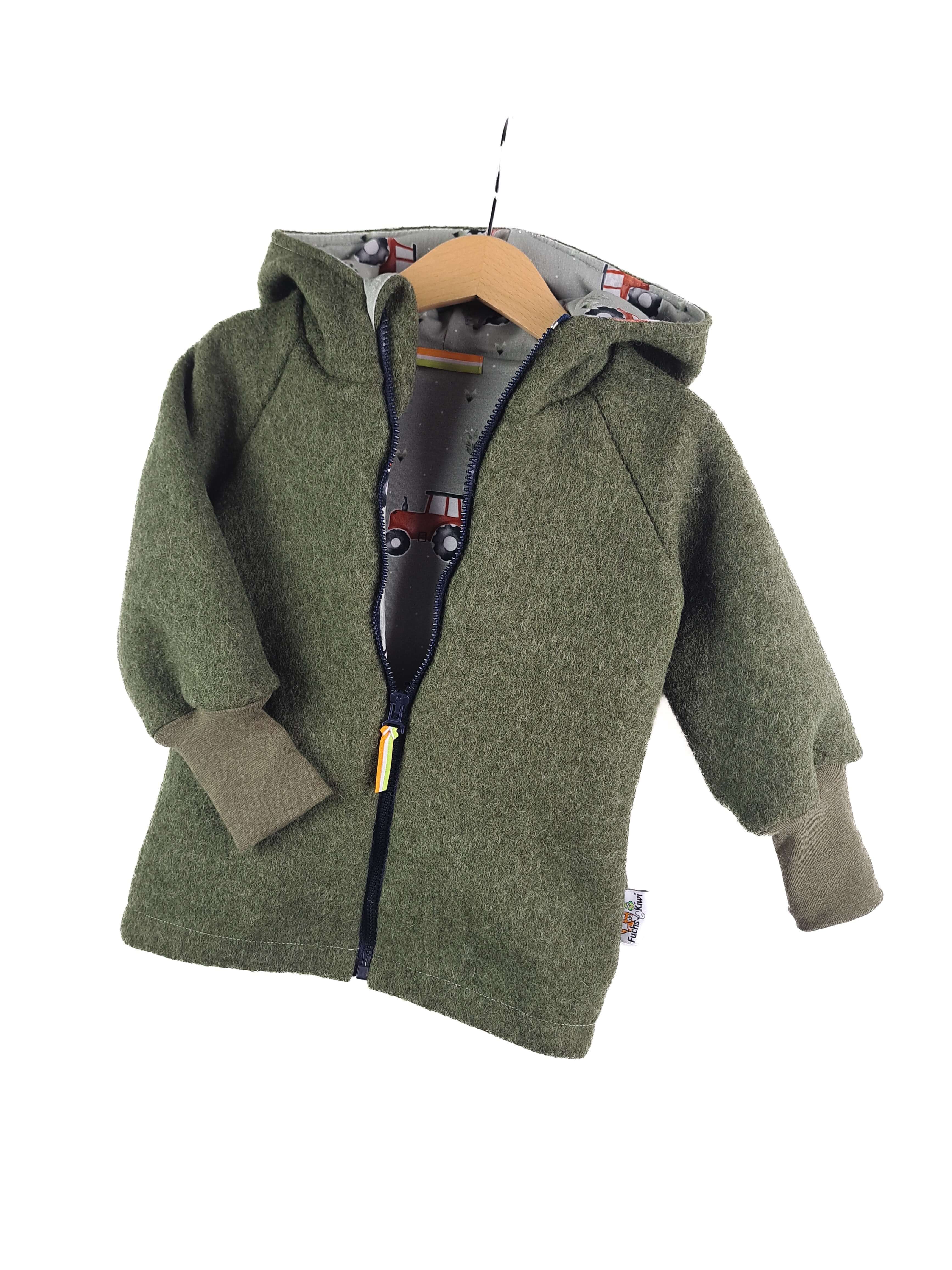 Walkjacke Walk moosgrün meliert mit Traktor khaki  86/92