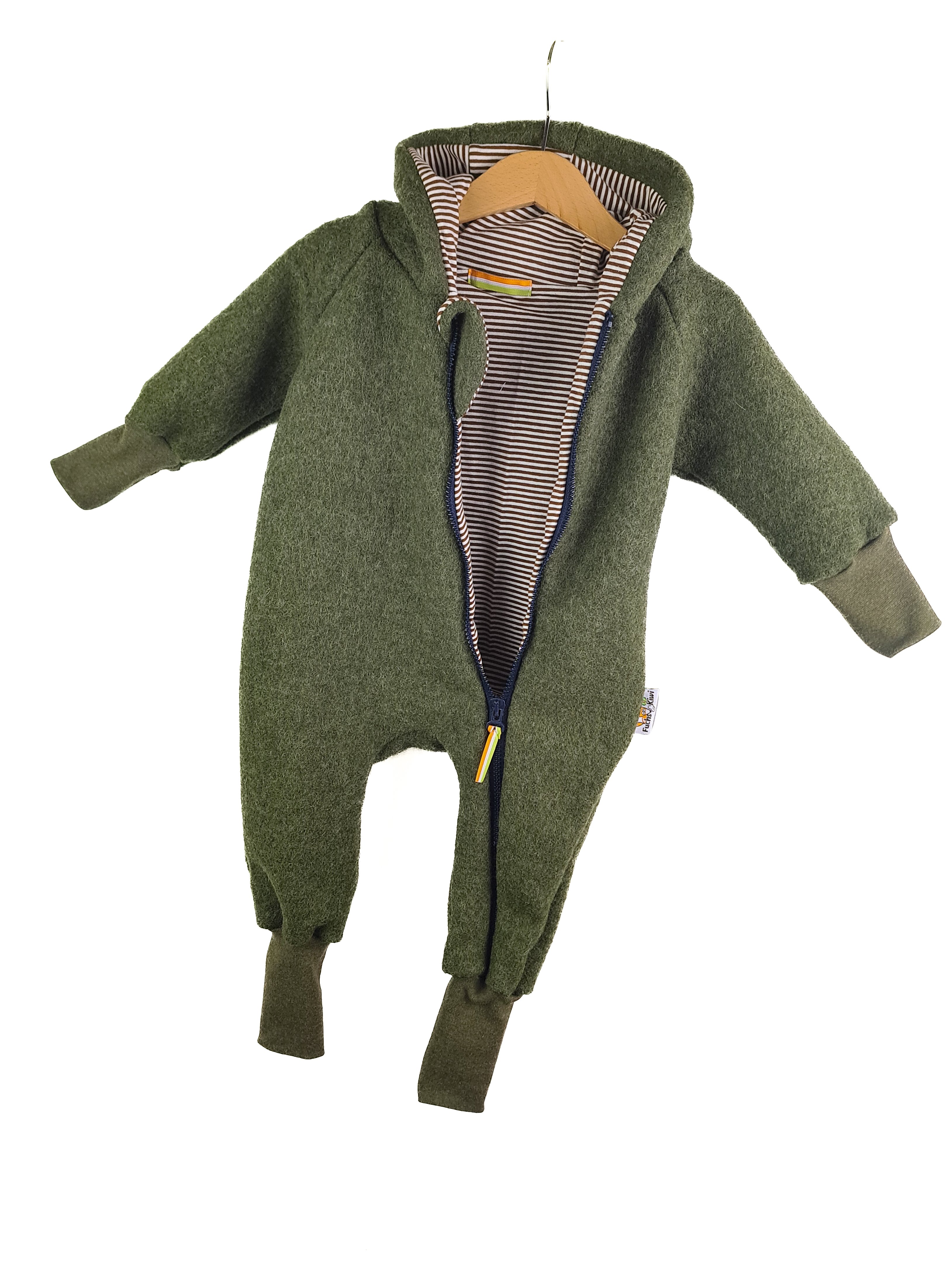 Walkoverall Walk moosgrün meliert mit Streifen braun 74/80