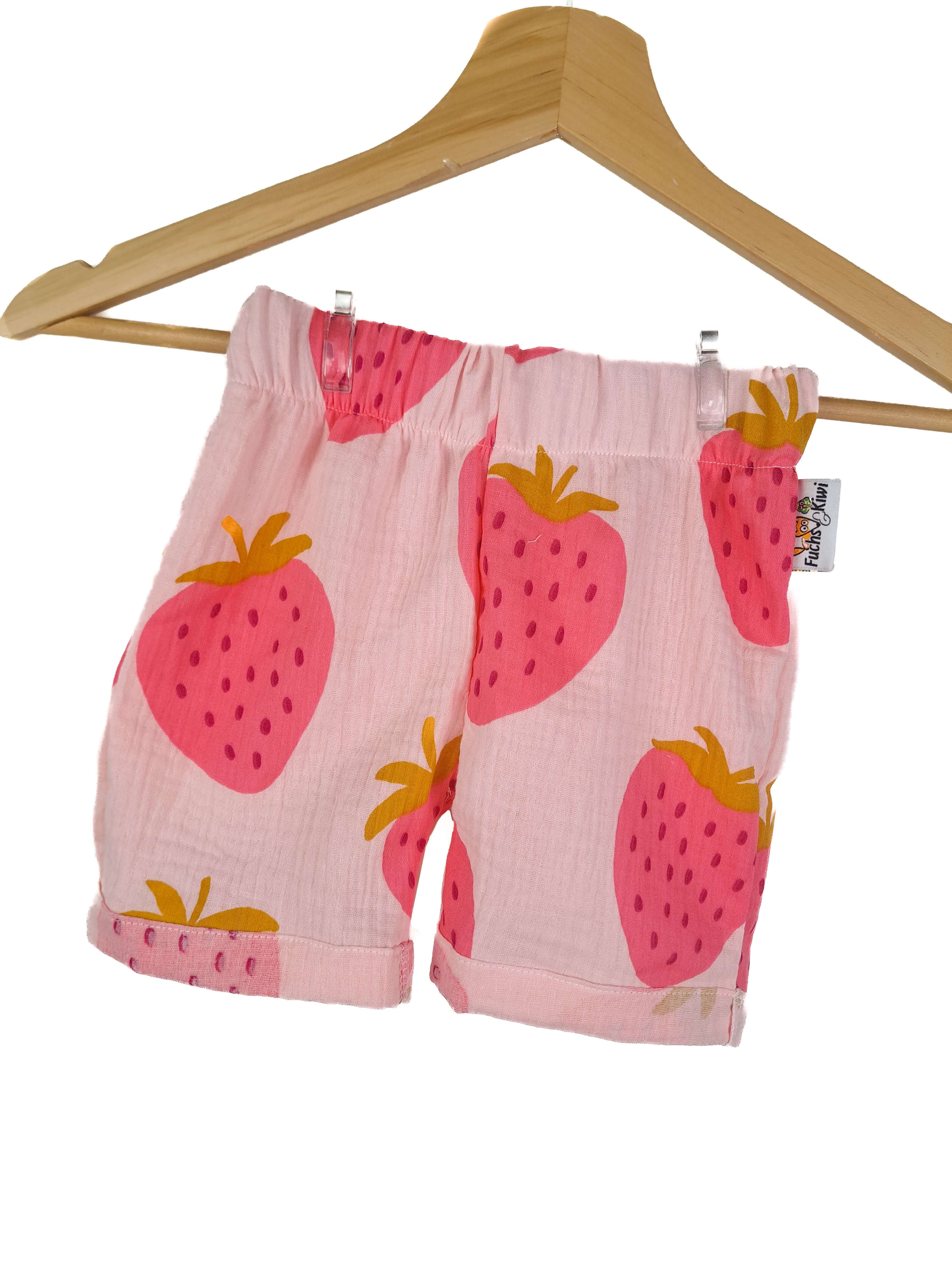 Kurze Shorts Musselin Erdbeeren