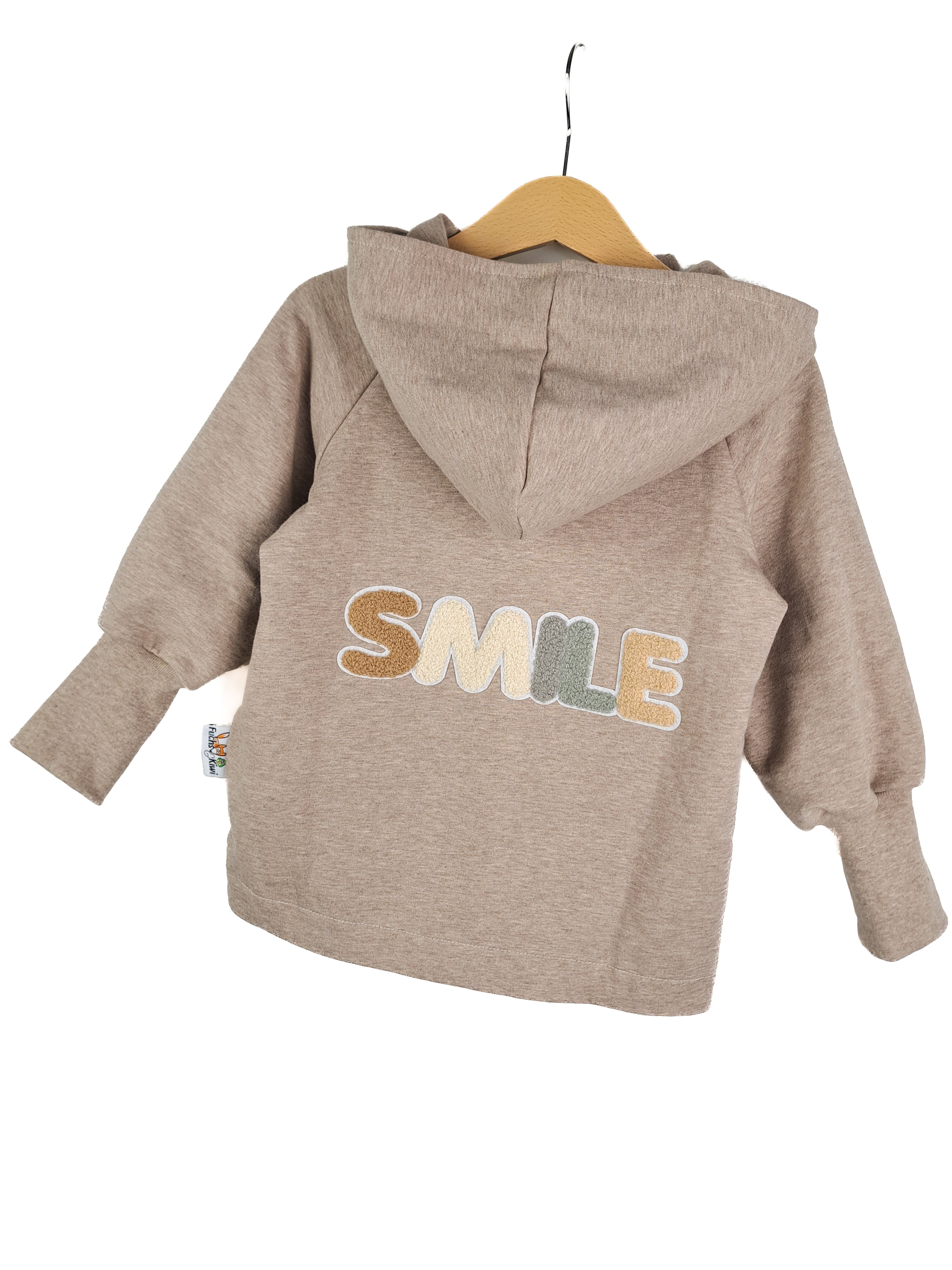 Sweatjacke mit Patch SMILE sand meliert