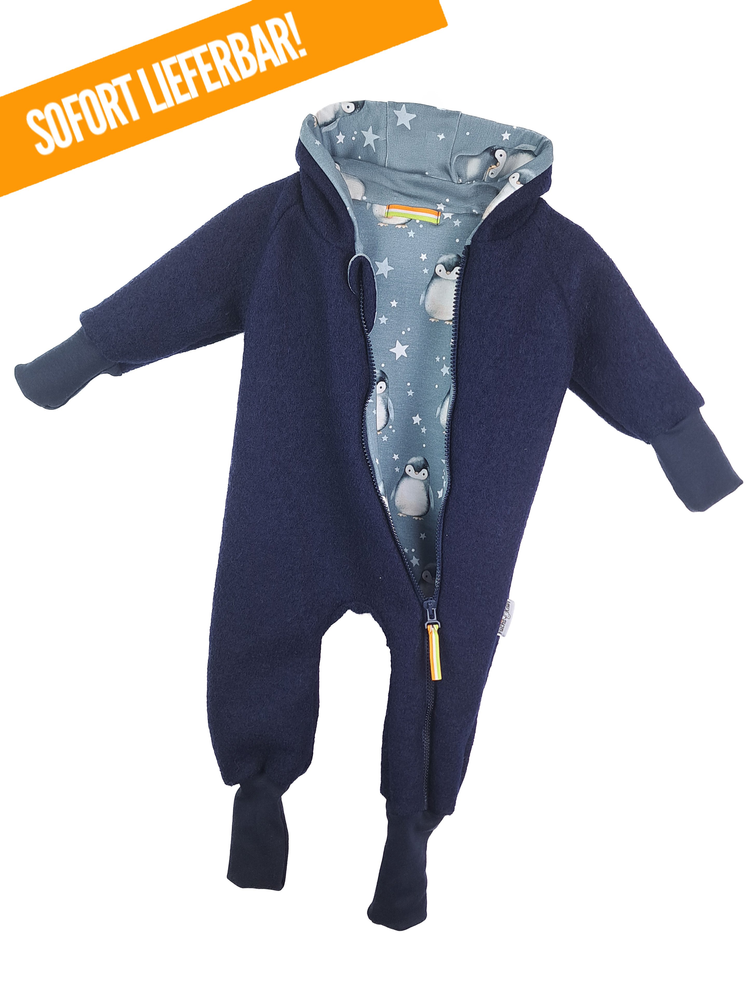 Walkoverall blau mit Pinguine blau