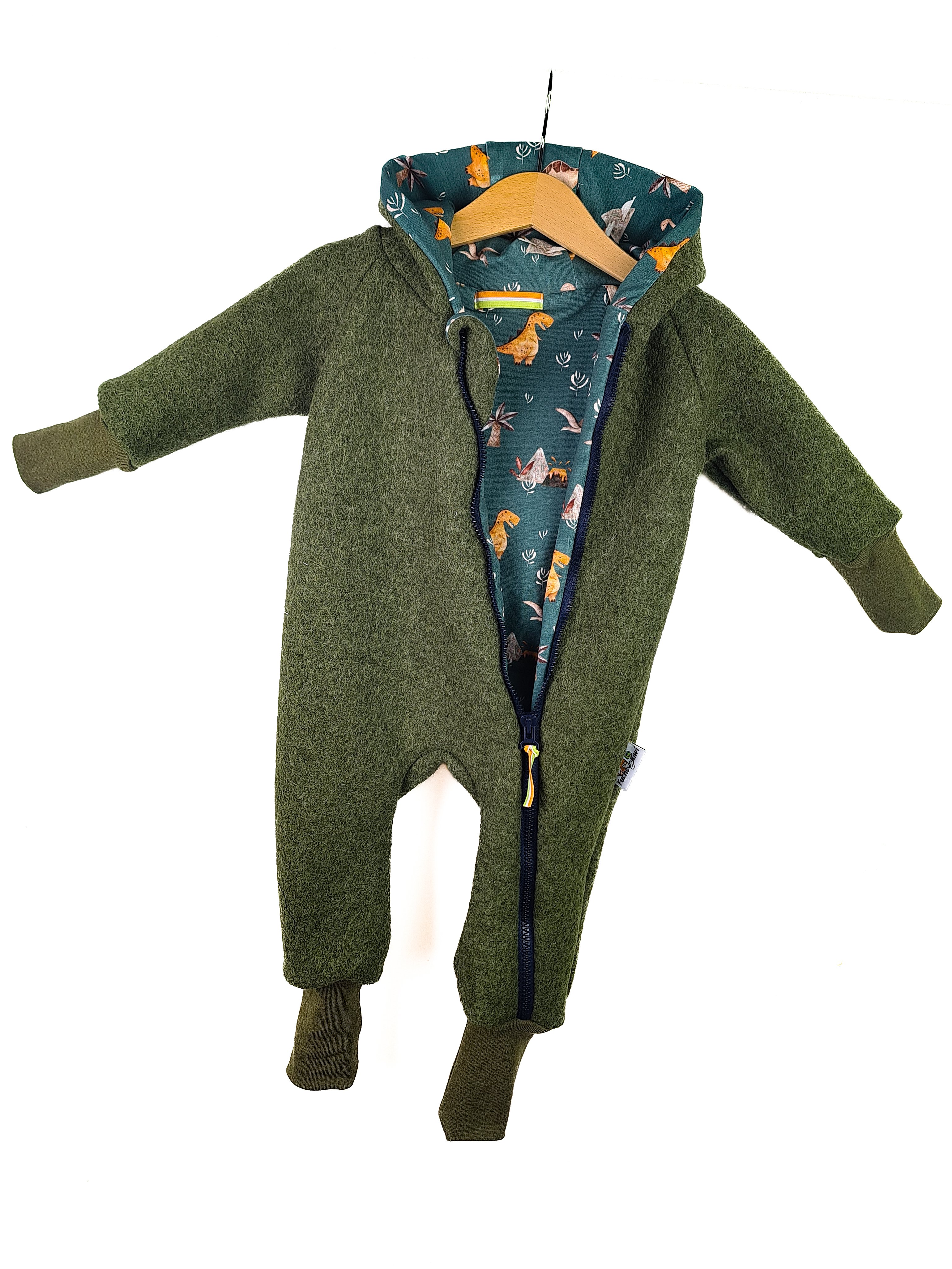 Walkoverall moosgrün meliert mit Dinos khaki
