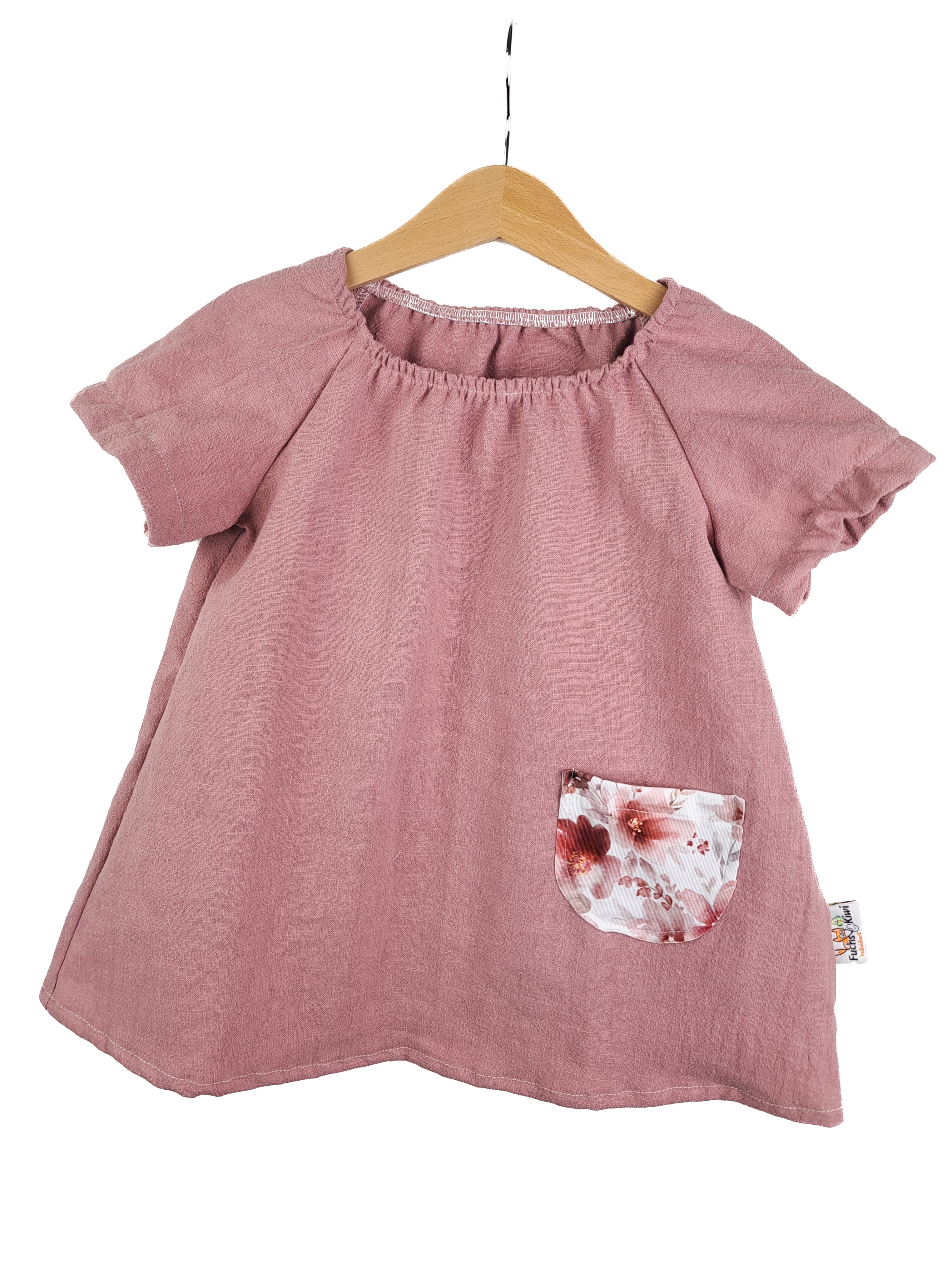 Indi Kurzarmkleid Leinen altrosa mit Blumenmeer