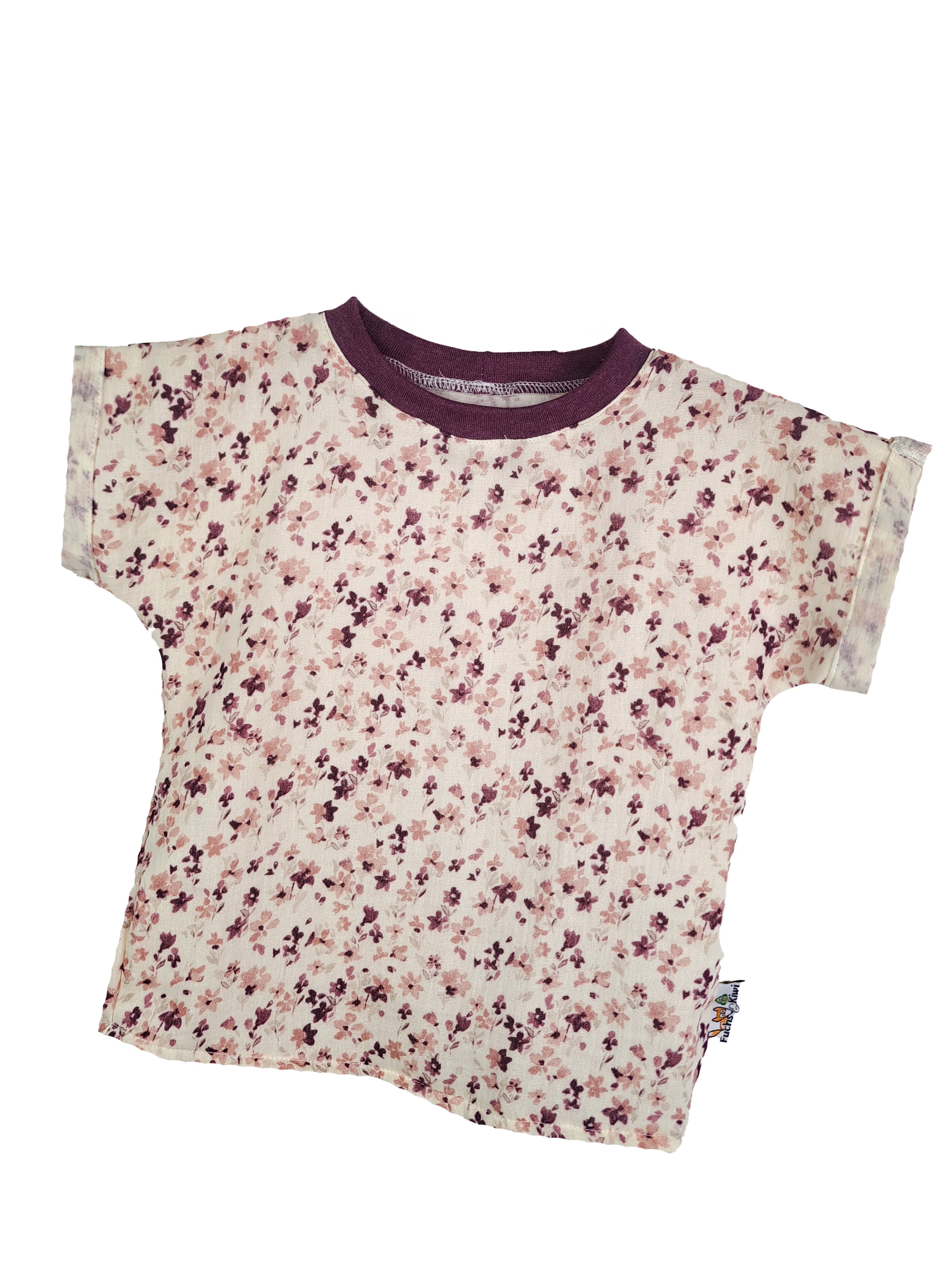 T-Shirt mit Umschlagarmen Musselin Blümchen flieder 86/92