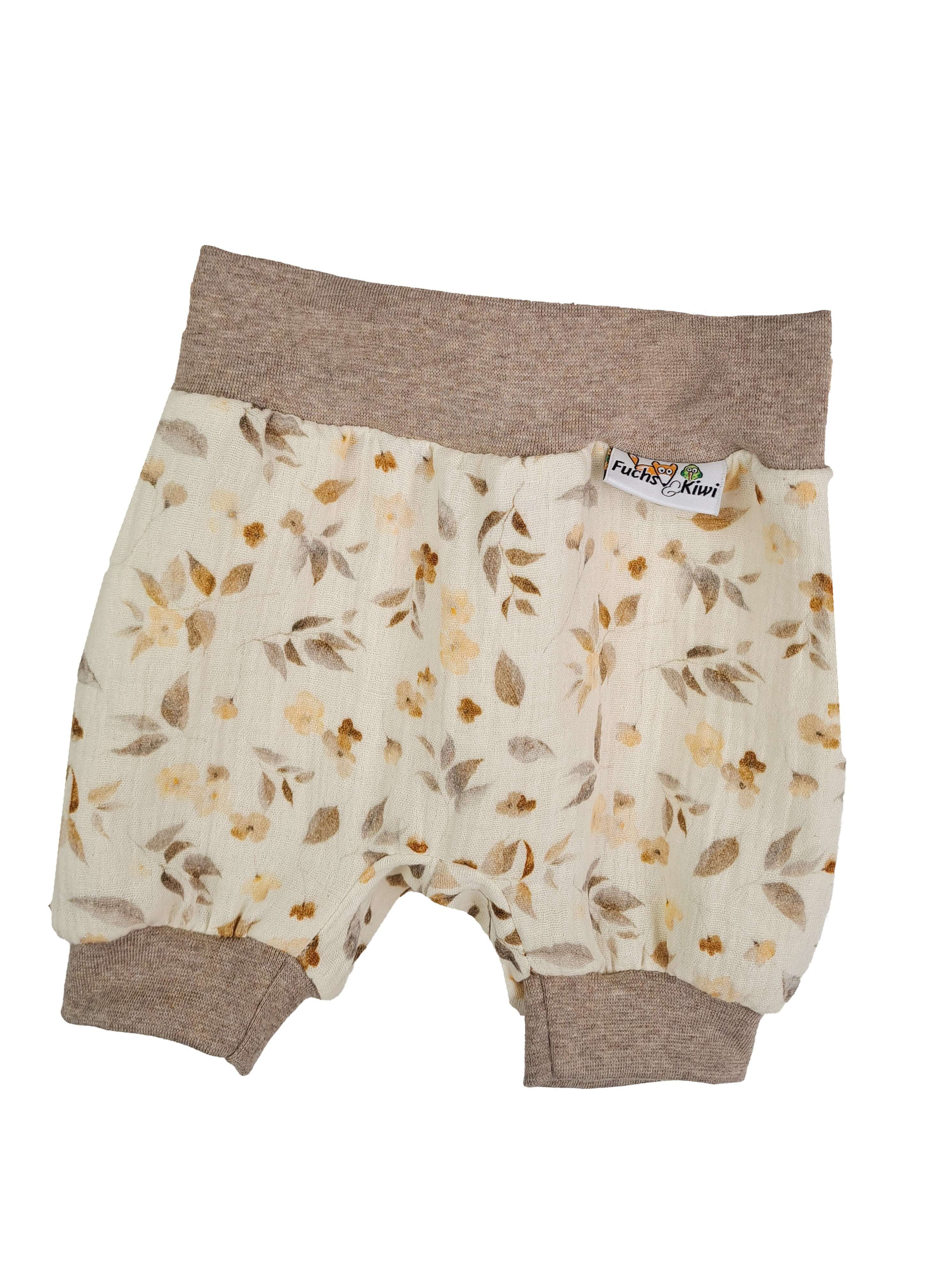 Kurze Hose Musselin Blätter & Blumen 74/80