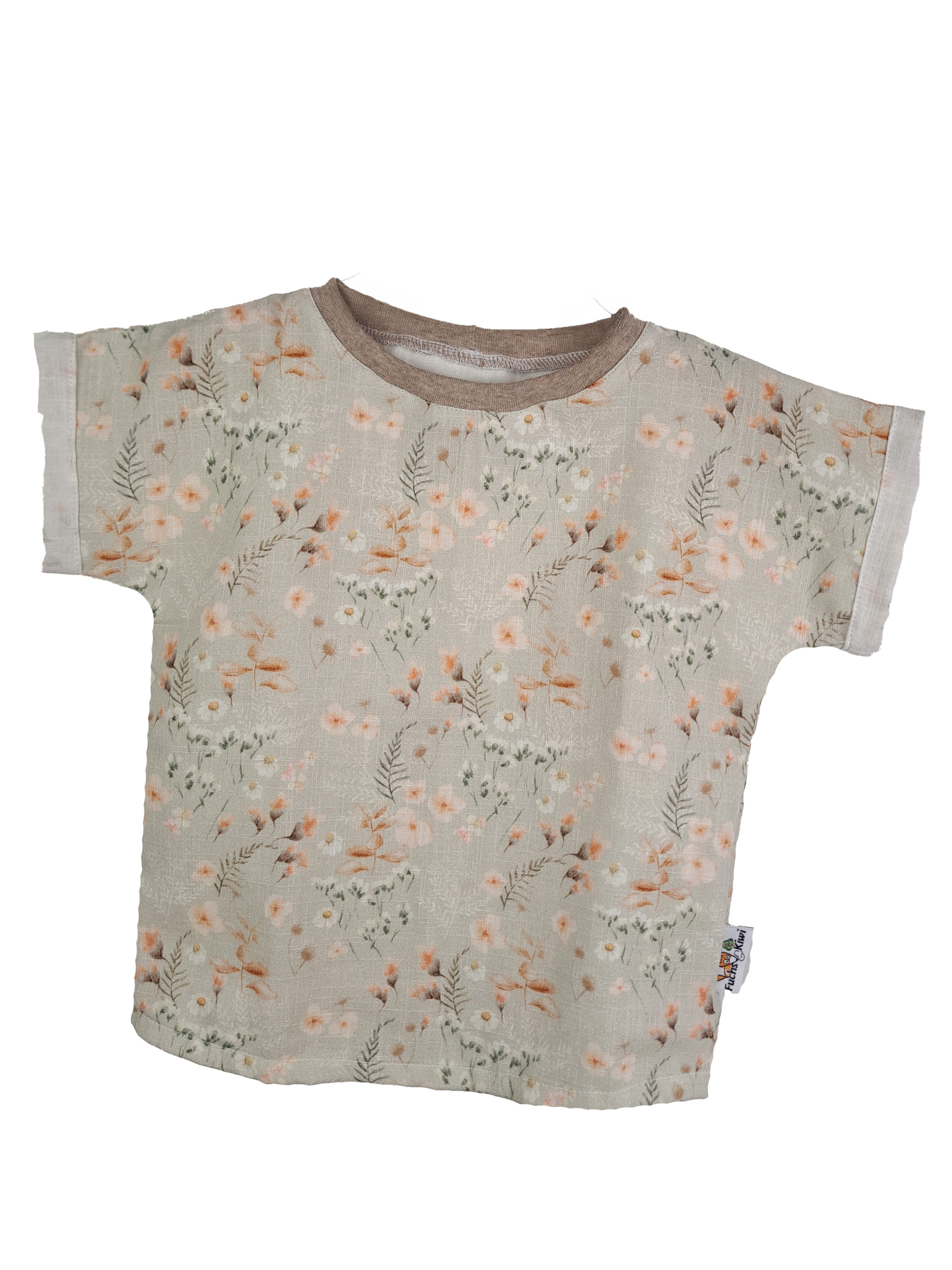 T-Shirt mit Umschlagarmen Musselin Blümchen sand 86/92