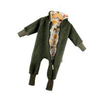 Walkoverall Walk moosgrün meliert mit Waldtiere creme 86/92