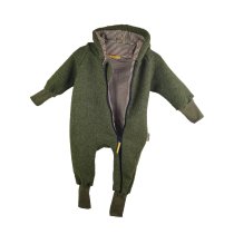 Walkoverall aus Merino Wollfleece moosgrün mit Streifen braun