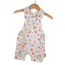 Latzhose kurz Musselin Blumen pastell