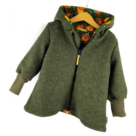 Walkmantel moosgrün meliert mit Löwe tanne