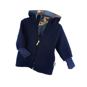 Walkjacke aus Merino Wollfleece blau mit Fuchsi blau