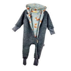 Walkoverall aus Merino Wollfleece grau mit Fuchsi grau