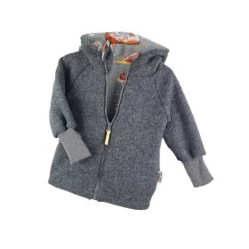 Walkjacke aus Merino Wollfleece grau mit Fuchsi grau