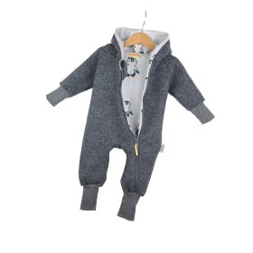Walkoverall grau meliert mit Pinguinbaby