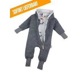 Walkoverall grau meliert mit Pinguinbaby