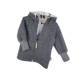 Walkjacke aus Merino Wollfleece grau mit Pinguinbaby