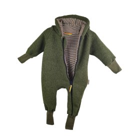 Walkoverall aus Merino Wollfleece moosgrün mit Streifen braun