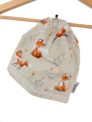 Beanie Blümchen sand 48-50 doppellagig