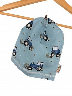 Beanie Traktoren blau 48-50 doppellagig