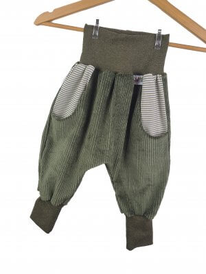 Individuell Pumphose Cord khaki mit Streifen salbei 122/128