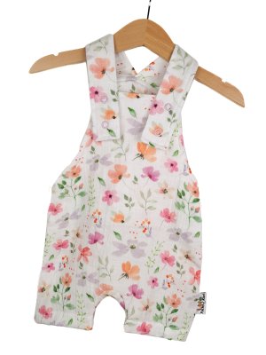 Latzhose kurz Musselin Blumen pastell
