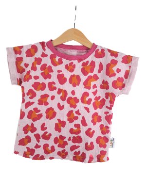 T-Shirt mit Umschlagarmen Musselin Leo pink 86/92