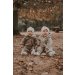 Walkoverall sand meliert mit Fuchsi creme