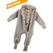 Walkoverall aus Merino Wollfleece sand meliert mit Fuchsi creme