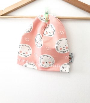 Beanie Löwe rosa 50-54 gefüttert mit Teddyfell