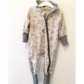 Sweatoverall mit Waldtiere beige